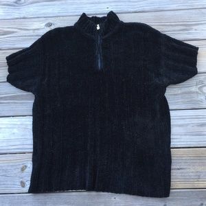 Lauren Brooke vintage short sleeve Black Sweater sz 1X heart zipper pull